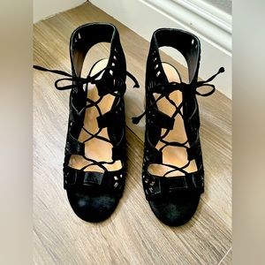 BP black synthetic suede heeled sandal